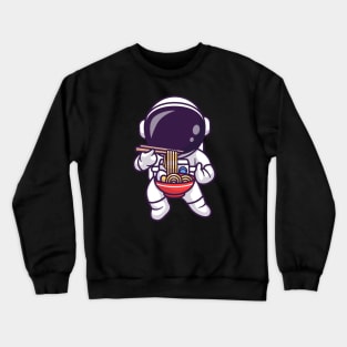 Cute Astronaut Eating Ramen Noodle With Copstick Cartoon Crewneck Sweatshirt